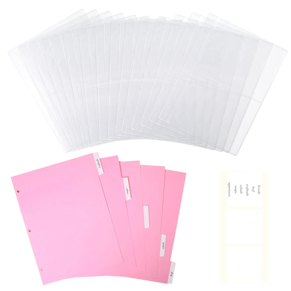 LotFancy Recipe Cards Protectors and 5 Dividers, Pink