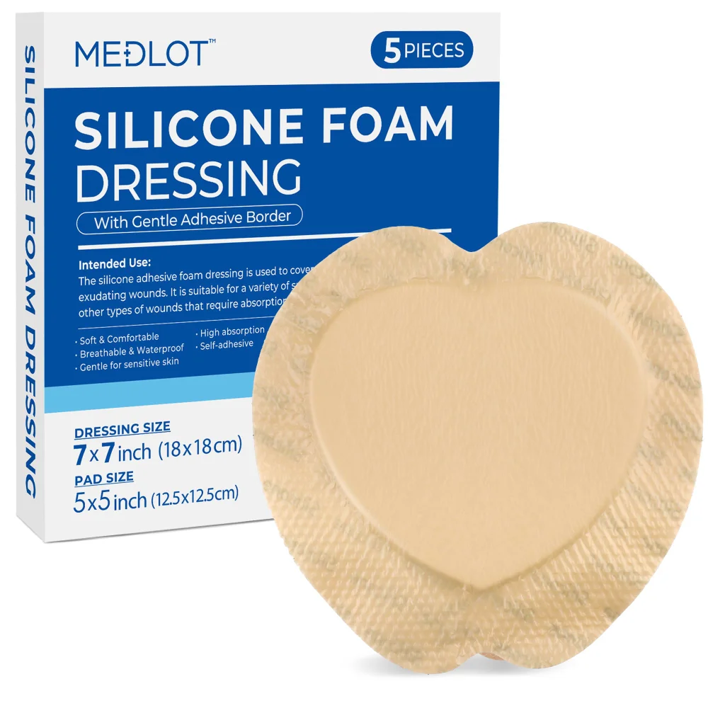 LotFancy Sacrum Silicone Foam Dressing, 7x7 in, 5-pack