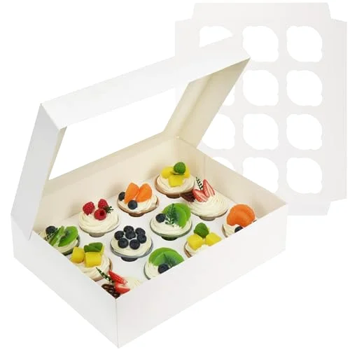 LotFancy Cupcake Box, 13x10x3.5 in, 8-pack, White