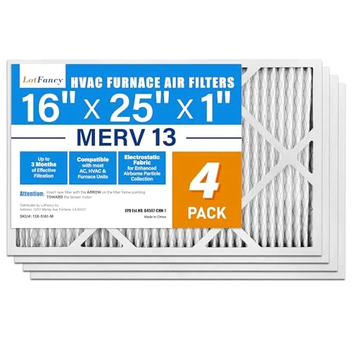 LotFancy Air Filter, 16x25x1 in, MERV 13, 4-pack