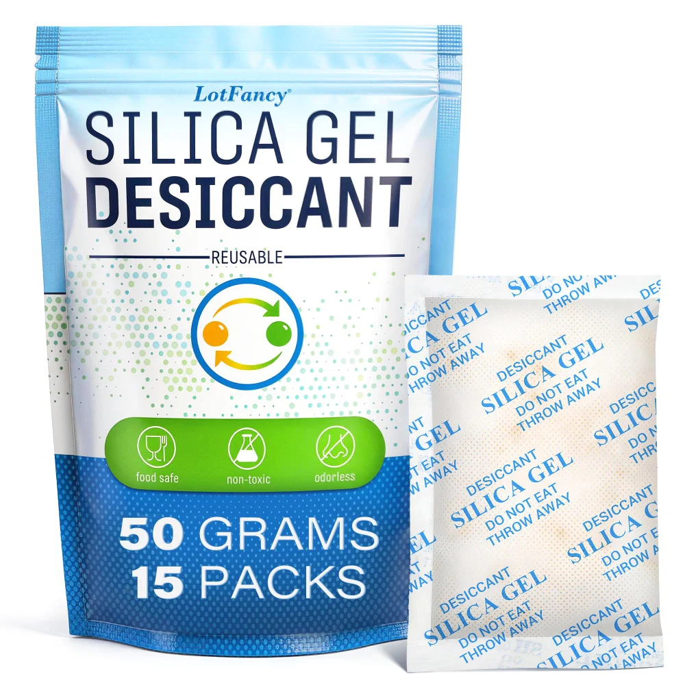 LotFancy Silica Gel Packets, 50 g packets, 15-pack, White