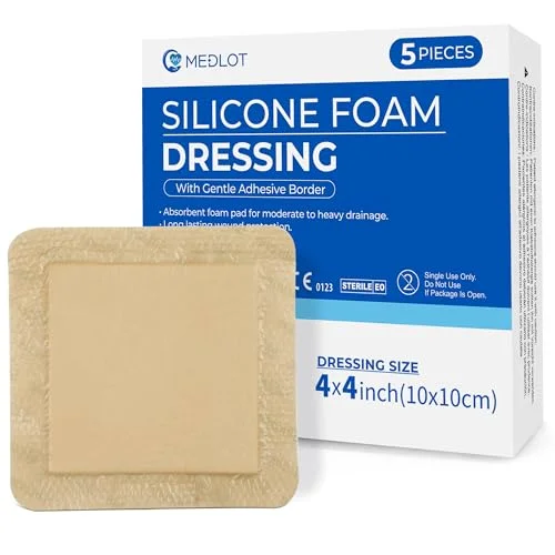 LotFancy Silicone Foam Dressing, 4x4 in, 5-pack