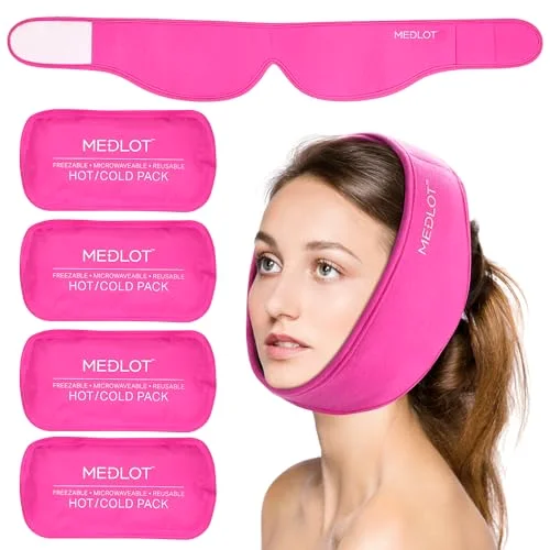 LotFancy Face Ice Pack Wrap with 4 Gel Packs, Pink